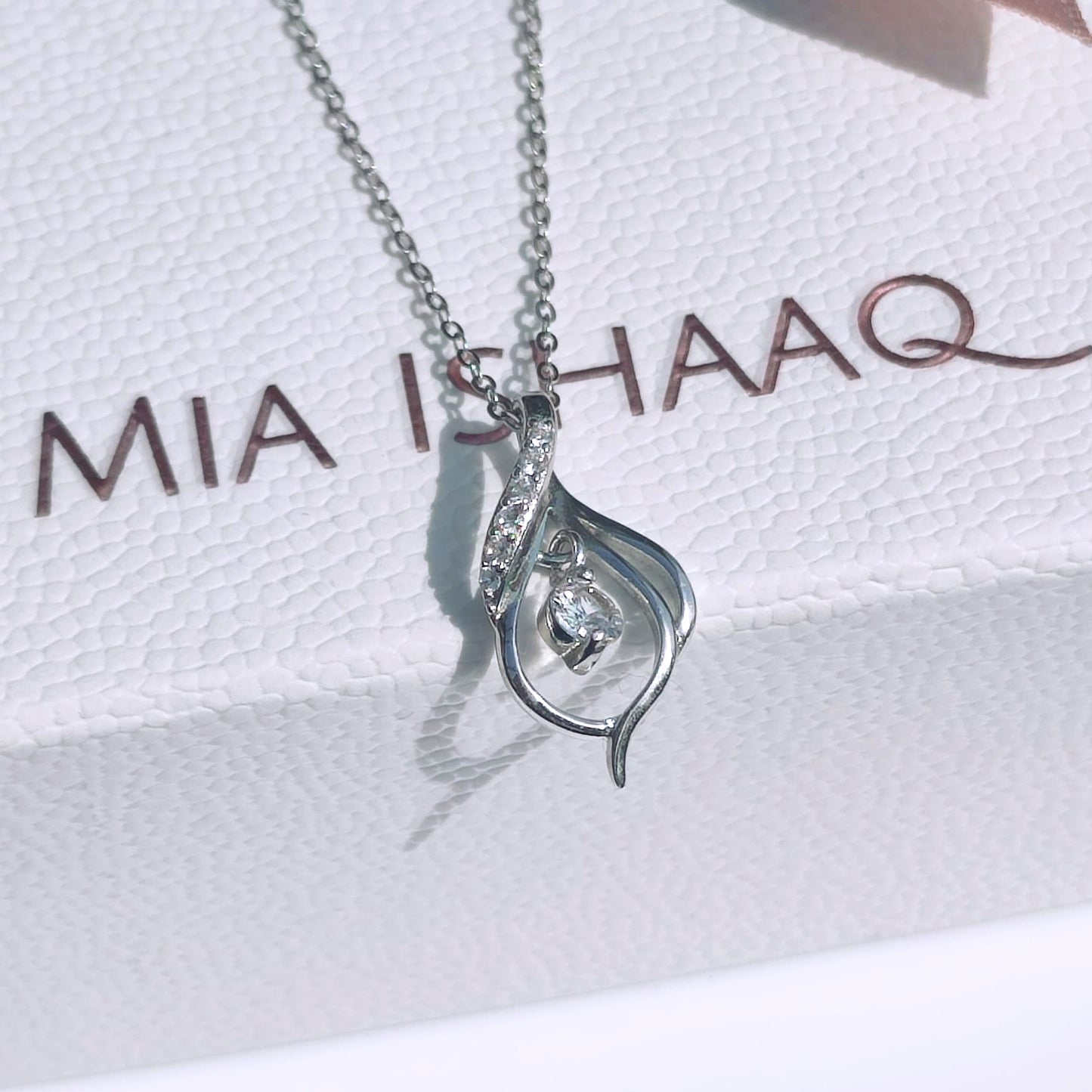 Sterling Silver Cubic Zirconia Drop Shape Pendant Necklace - Mia Ishaaq