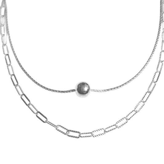Sterling Silver Double Chain Ball Necklace - Mia Ishaaq