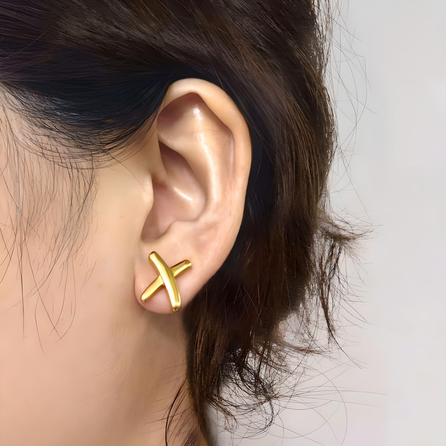 Gemma Owen-Inspired Cross Design Stud Earrings in stainless steel and 18k gold plating - Mia Ishaaq