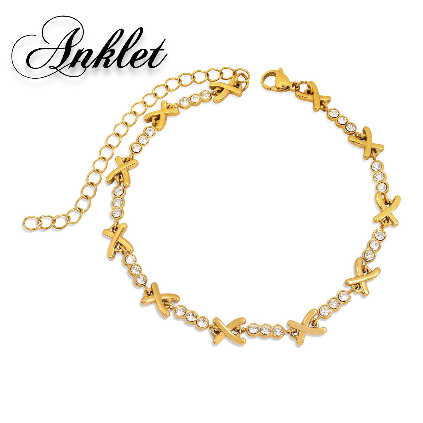 Gemma owen inspired gold xo crystal cross anklet waterproof jewellery - Mia Ishaaq