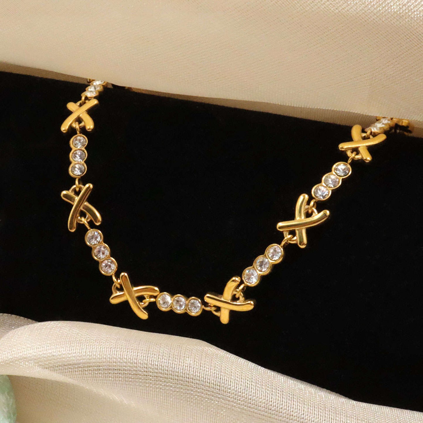 Gemma Owen Inspired Crystal Cross XO Gold Bracelet - Mia Ishaaq