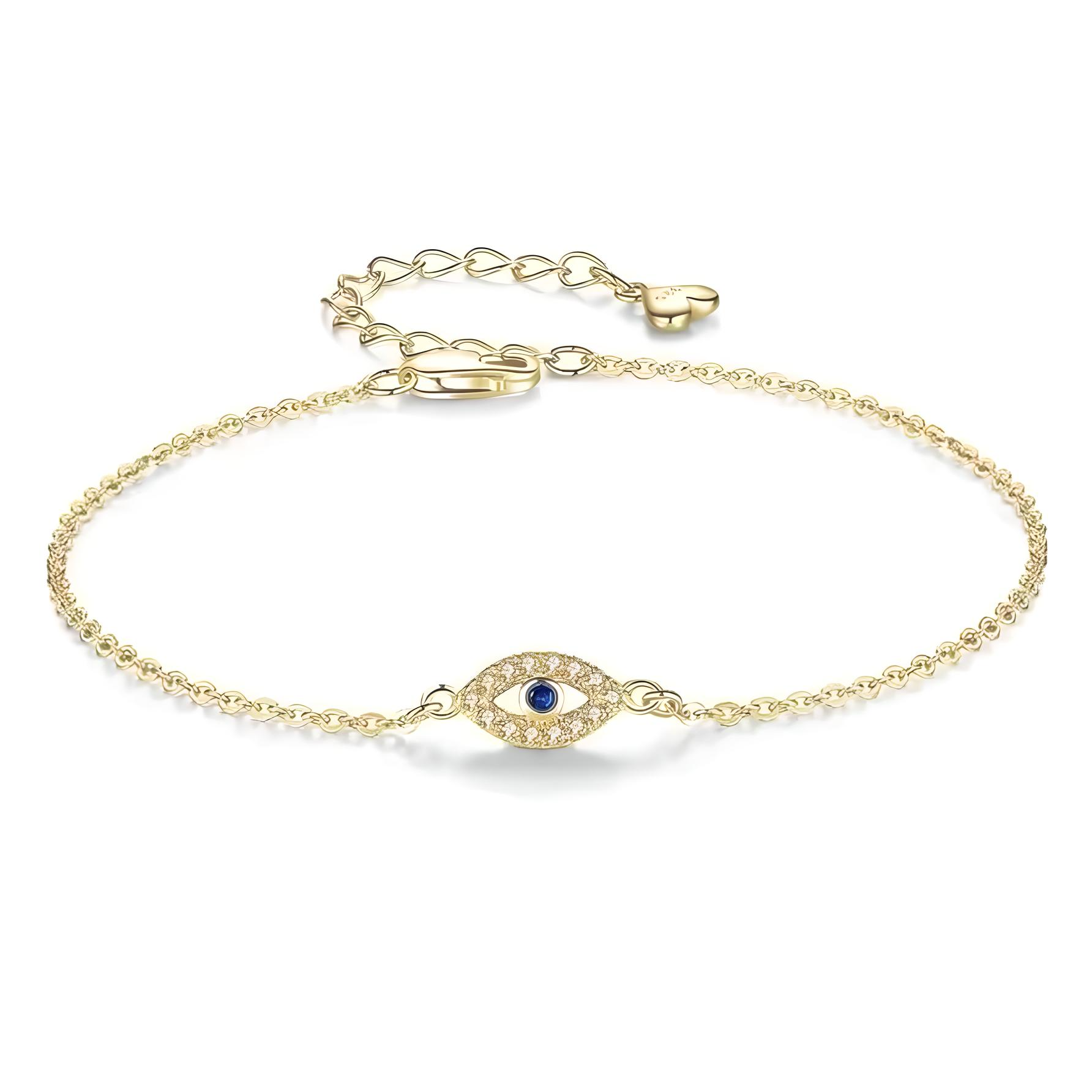 A delicate 18K gold-plated bracelet featuring a sterling silver chain with an elegant evil eye charm - Mia Ishaaq