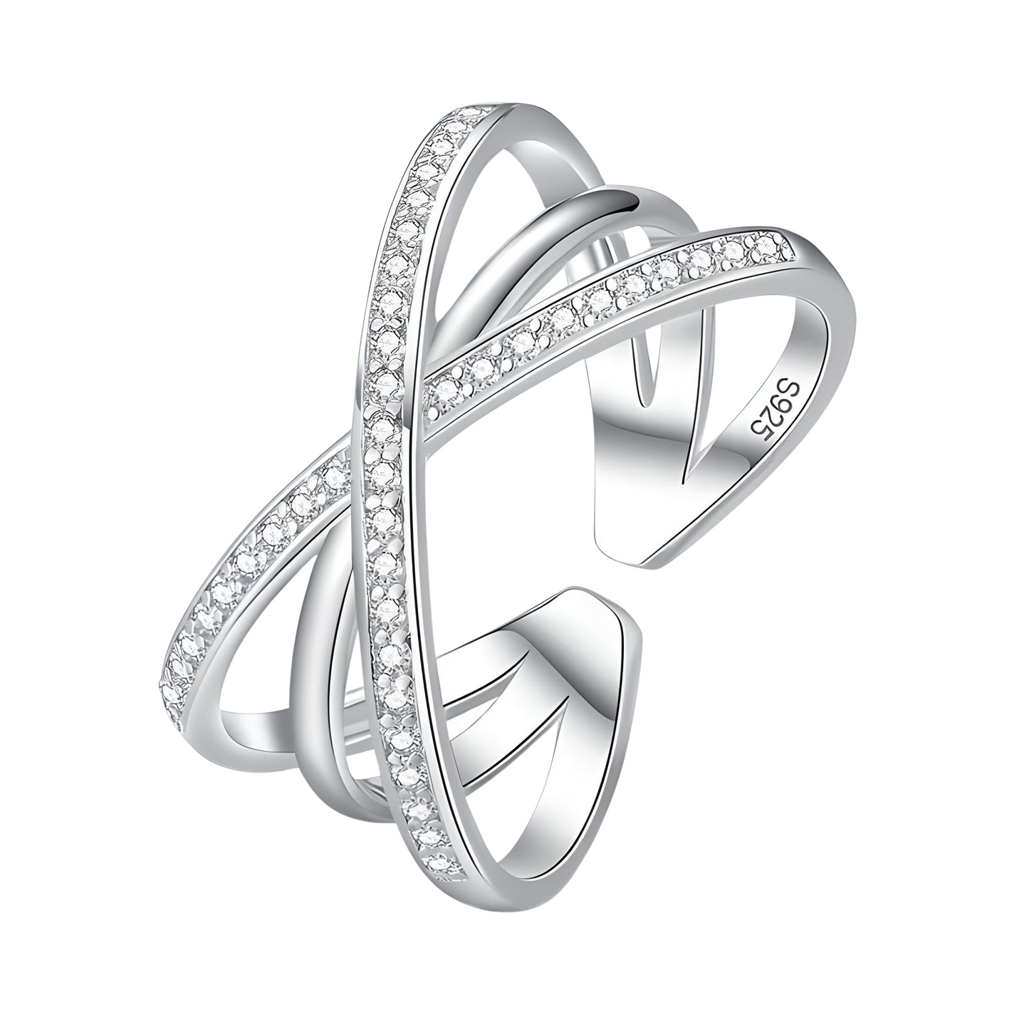 Sterling Silver Layered Cross Cubic Zirconia Resizable Ring - Mia Ishaaq