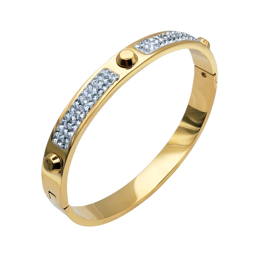 18k gold plated stainless steel half spikes crystal bangle bracelet - Mia Ishaaq