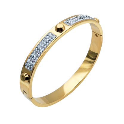 18k gold plated stainless steel half spikes crystal bangle bracelet - Mia Ishaaq