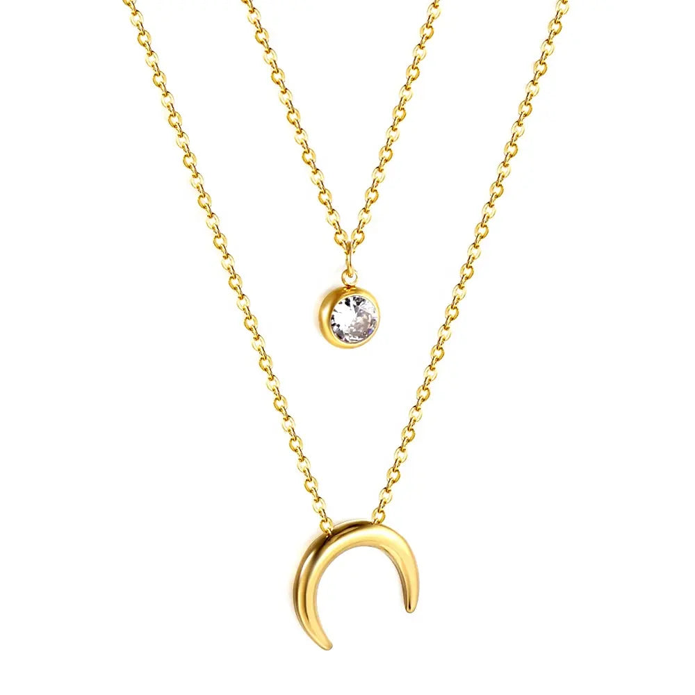 18k gold plated stainless steel waterproof crystal moon necklace - Mia Ishaaq