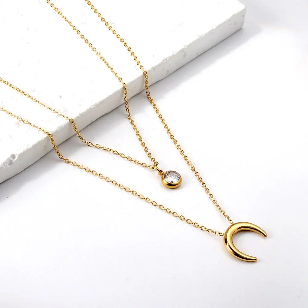 18k gold plated stainless steel waterproof crystal moon necklace - Mia Ishaaq