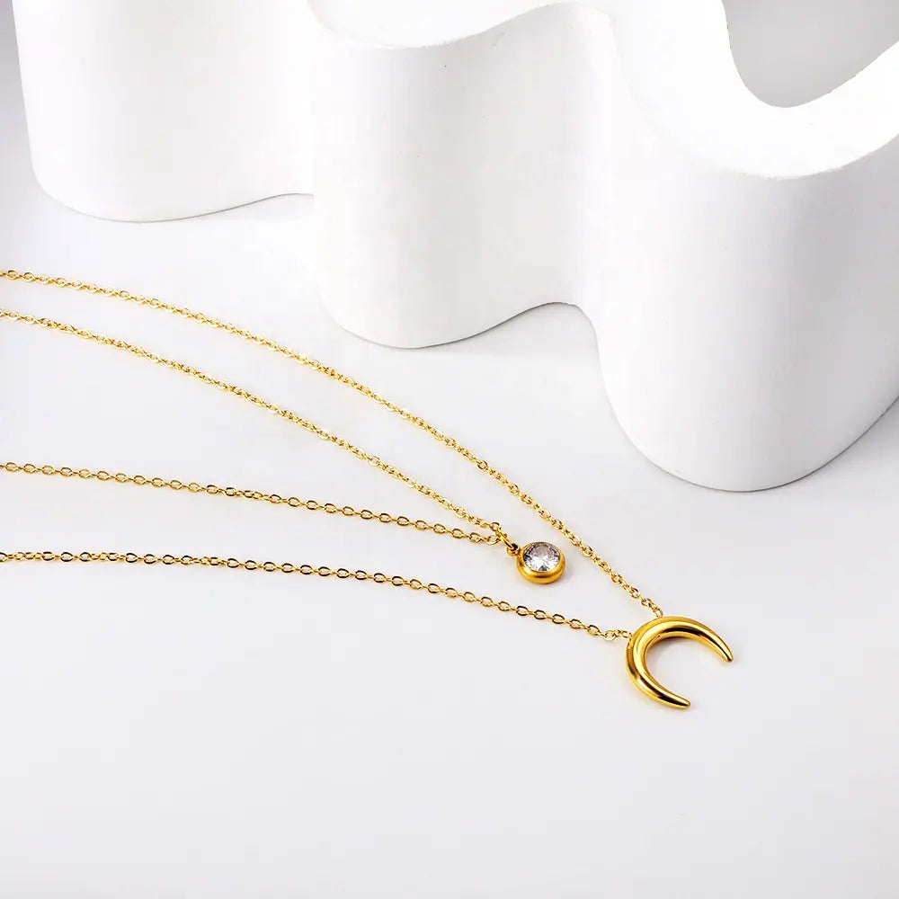 18k gold plated stainless steel waterproof crystal moon necklace - Mia Ishaaq