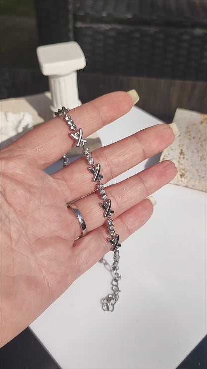 Gemma Silver Plated XO Cross Crystal Bracelet