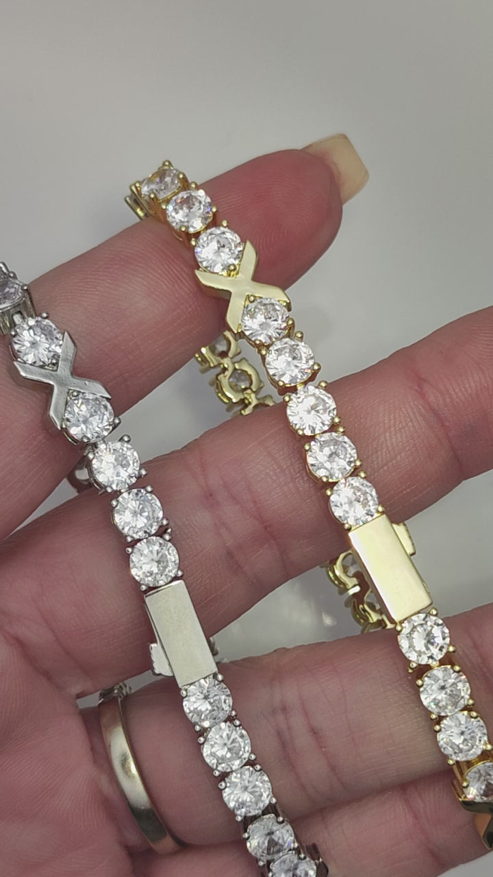 gemma owen inspired xo bracelet with cubic zirconia white gold or yellow gold plated with secure clasp - Mia Ishaaq