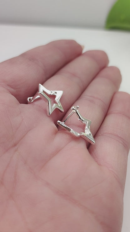 925 Sterling Silver Star Huggies Hoop Earrings - Mia Ishaaq