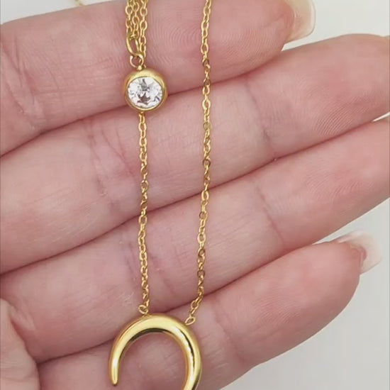 18k gold plated stainless steel waterproof crystal moon necklace - Mia Ishaaq