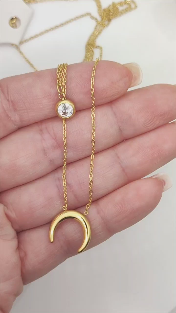 18k gold plated stainless steel waterproof crystal moon necklace - Mia Ishaaq