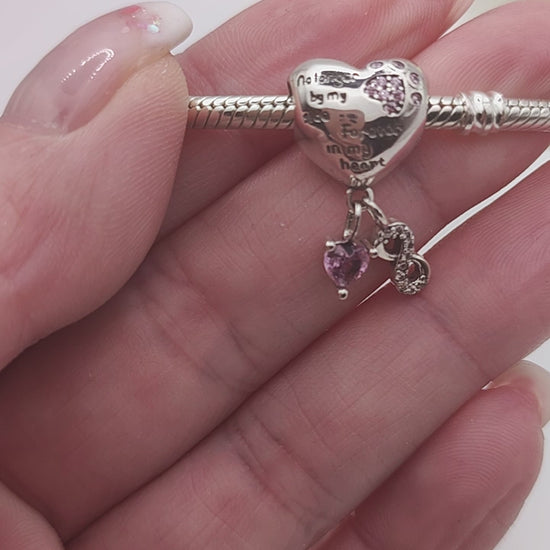 925 sterling silver no longer by my side forever in my heart in memory of your lost dog charm with pink cubic zirconia - Mia Ishaaq