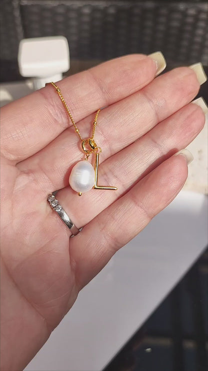 Pearl Pendant Initial Necklace