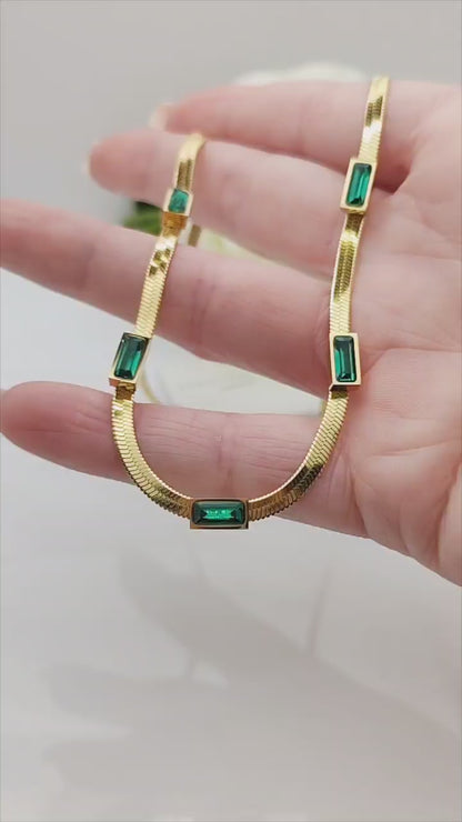 18k gold plated stainless steel vintage green waterproof flat chain necklace - Mia Ishaaq