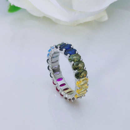 925 sterling silver multicoloured rainbow ring band - Mia Ishaaq