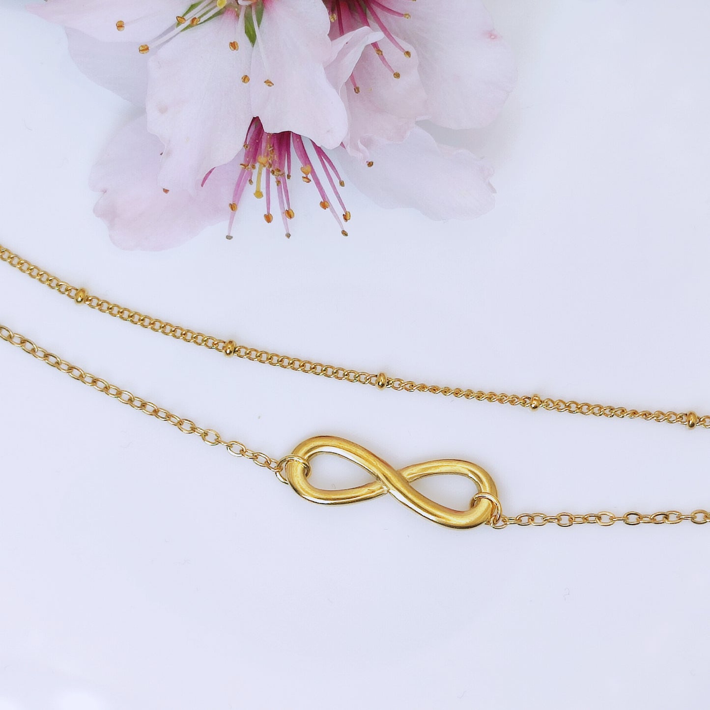 18k gold plated stainless steel waterproof water-resistant non-tarnish twin chain infinity bracelet - Mia Ishaaq