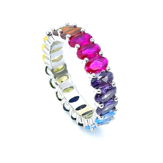 925 sterling silver multicoloured rainbow ring band - Mia Ishaaq