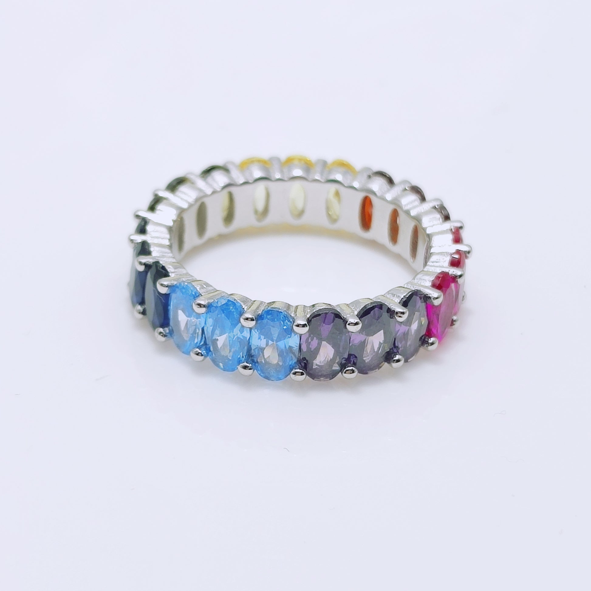 925 sterling silver multicoloured rainbow ring band - Mia Ishaaq