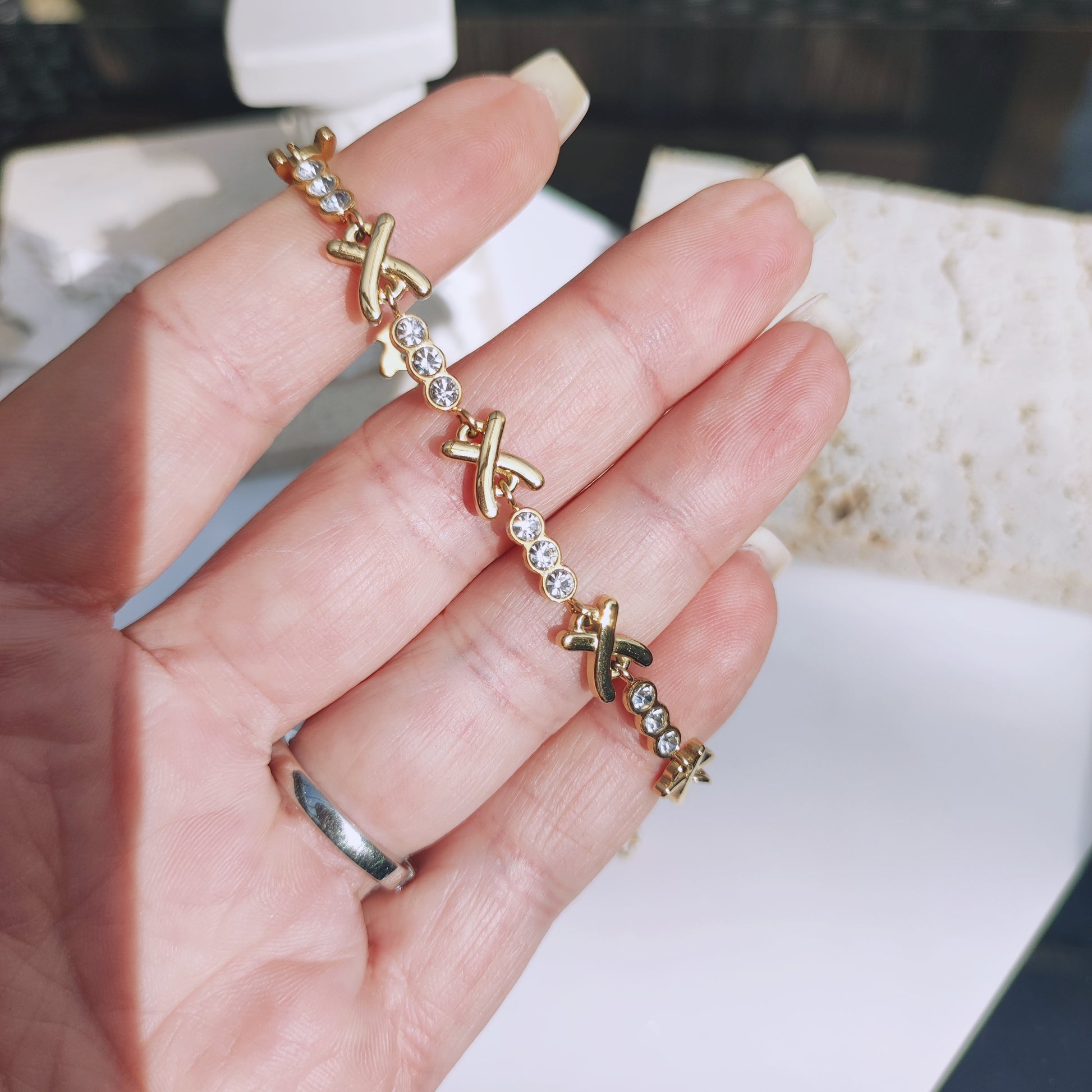 Gemma Owen Inspired Crystal Cross XO Gold Bracelet - Mia Ishaaq