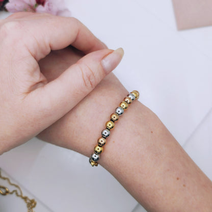 18k gold plated stainless steel waterproof water-resistant non-tarnish silver gold rose gold beaded bracelet - Mia Ishaaq