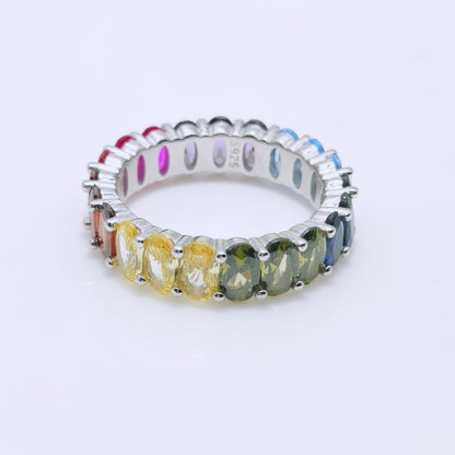 925 sterling silver multicoloured rainbow ring band - Mia Ishaaq