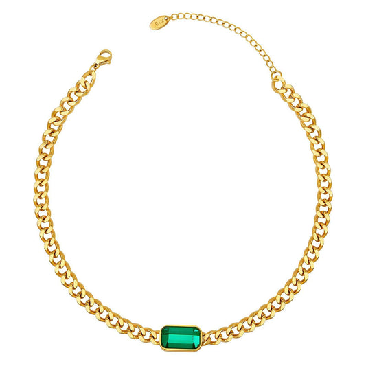 18k gold plated stainless steel vintage green stone choker necklace - Mia Ishaaq