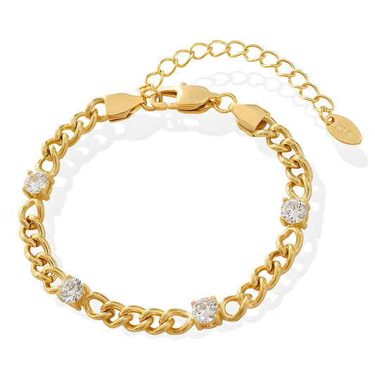 Waterproof water-resistant stainless steel 18k gold plated crystal link chain bracelet - Mia Ishaaq