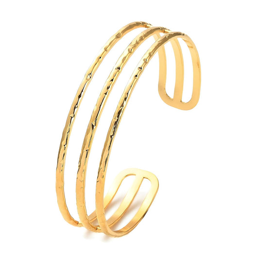 18k gold plated stainless steel waterproof water-resistant non-tarnish triple cuff bangle bracelet - Mia Ishaaq