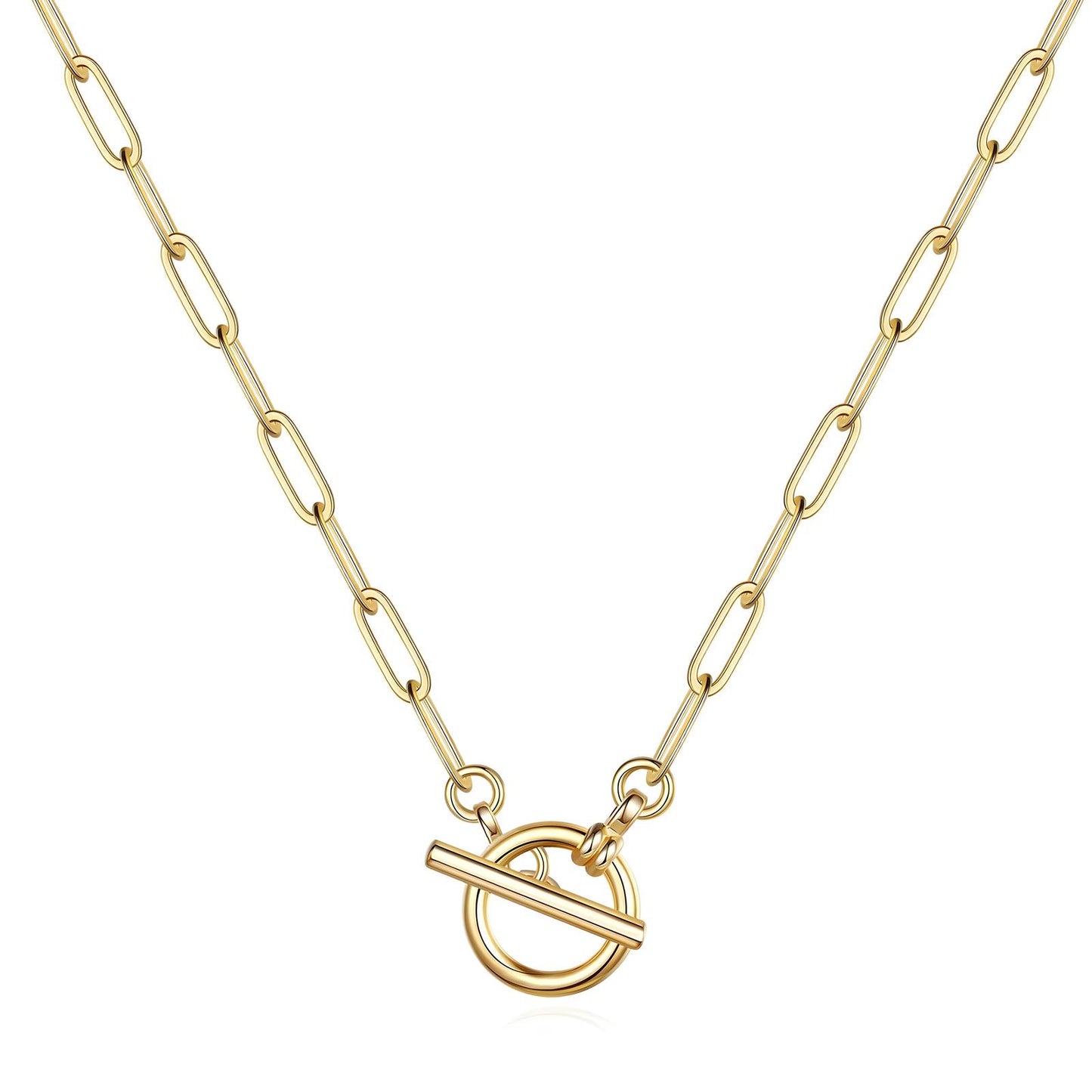 18k gold plated stainless steel link chain t-bar choker necklace - Mia Ishaaq