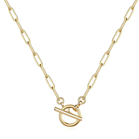 18k gold plated stainless steel link chain t-bar choker necklace - Mia Ishaaq