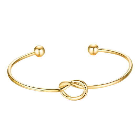 18k gold plated stainless steel waterproof water-resistant non-tarnish love heart knot open bangle bracelet - Mia Ishaaq