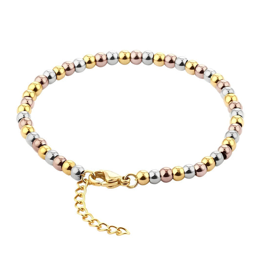 18k gold plated stainless steel waterproof water-resistant non-tarnish silver gold rose gold beaded bracelet - Mia Ishaaq