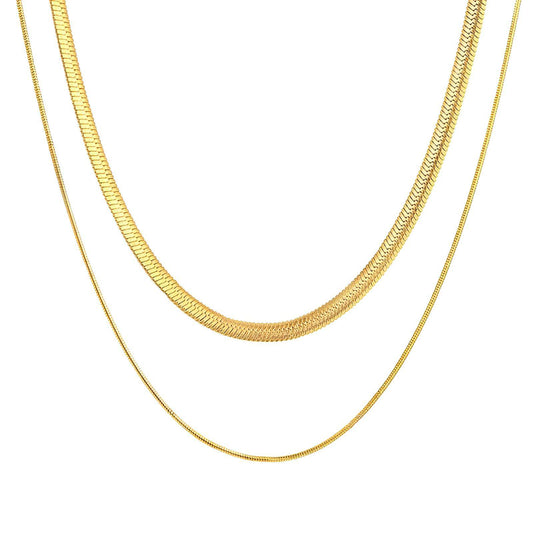 18k gold plated stainless steel flat snake chain multi layered necklace - Mia Ishaaq