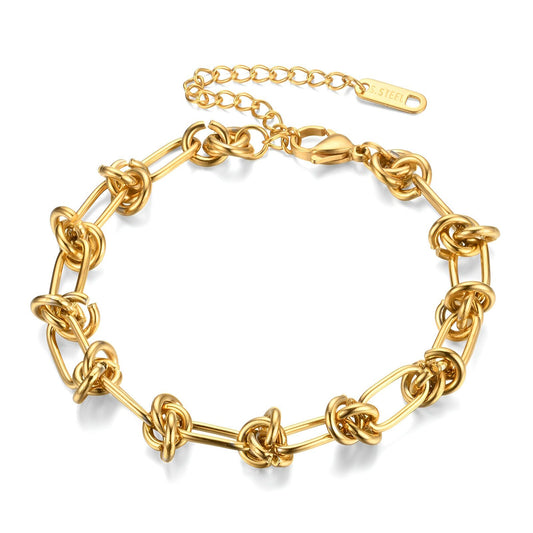 18k gold plated stainless steel waterproof water-resistant non-tarnish knot detail link chain bracelet - Mia Ishaaq