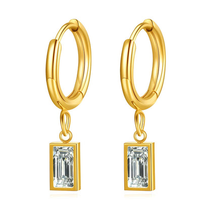 18k gold plated stainless steel intensity dangle hoop cubic zirconia earrings - Mia Ishaaq