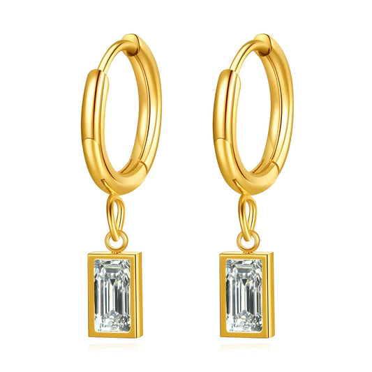 18k gold plated stainless steel intensity dangle hoop cubic zirconia earrings - Mia Ishaaq