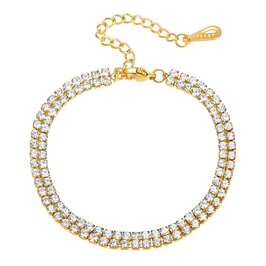 18k gold plated stainless steel double raw cubic zirconia adjustable tennis bracelet - Mia Ishaaq