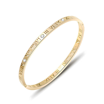 18k gold plated stainless steel roman letter numeral bangle bracelet - Mia Ishaaq