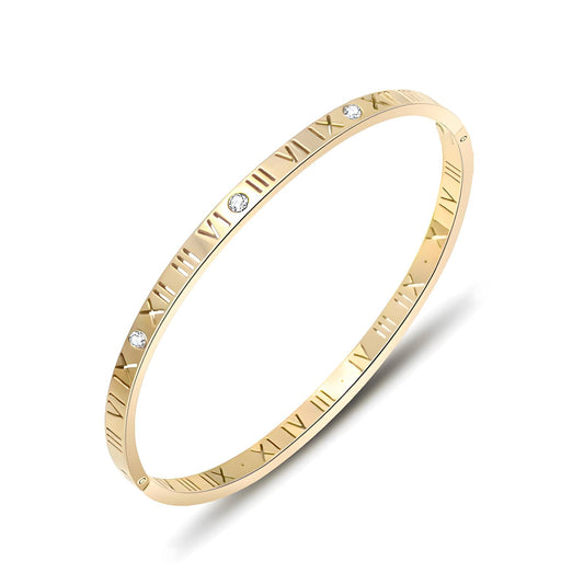 18k gold plated stainless steel roman letter numeral bangle bracelet - Mia Ishaaq