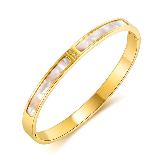 18k gold plated stainless steel shimmering bangle bracelet - Mia Ishaaq