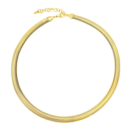 18k gold plated stainless steel waterproof non tarnish flat snake chain choker necklace - Mia Ishaaq