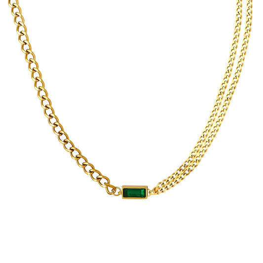 18k gold plated stainless steel vintage green pendant multi chain waterproof choker necklace - Mia Ishaaq