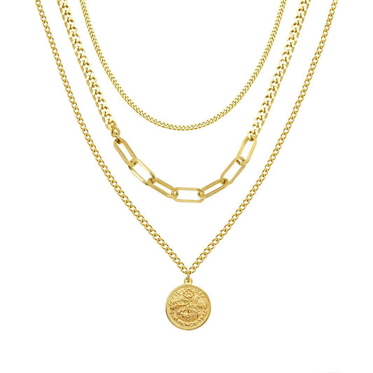 18k gold plated stainless steel waterprood non-tarnish layered chain coin necklace - Mia Ishaaq