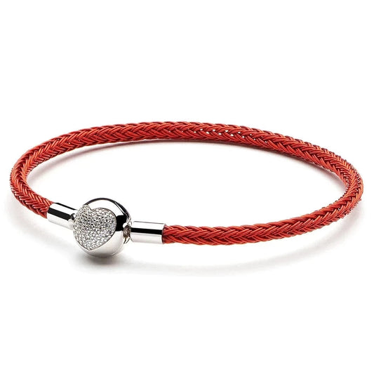 ATHENAIE Red Wire Charm Bracelet With CZ Love Heart Clasp - Mia Ishaaq