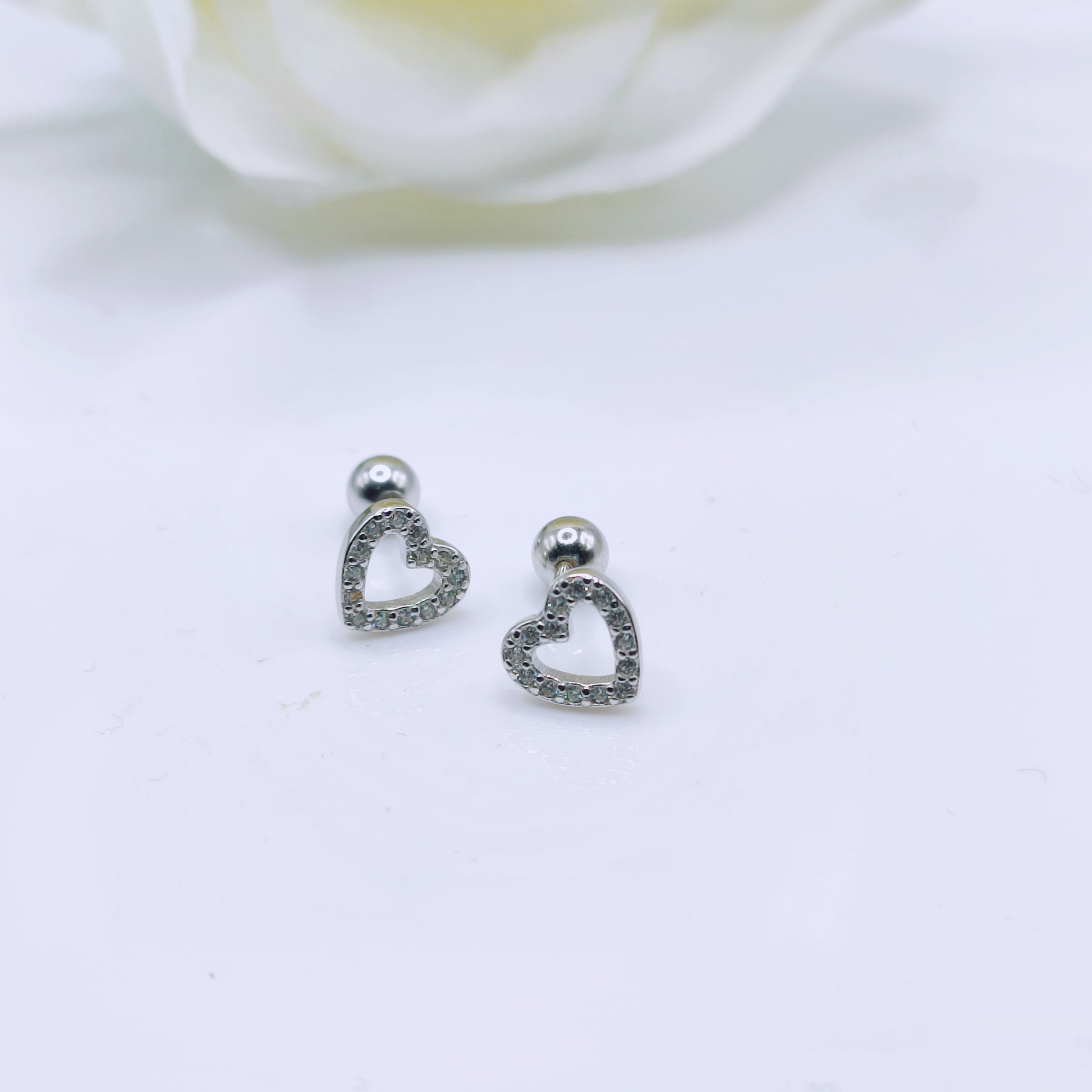 Sterling Silver Cubic Zirconia Heart Shape Stud Earrings - Mia Ishaaq