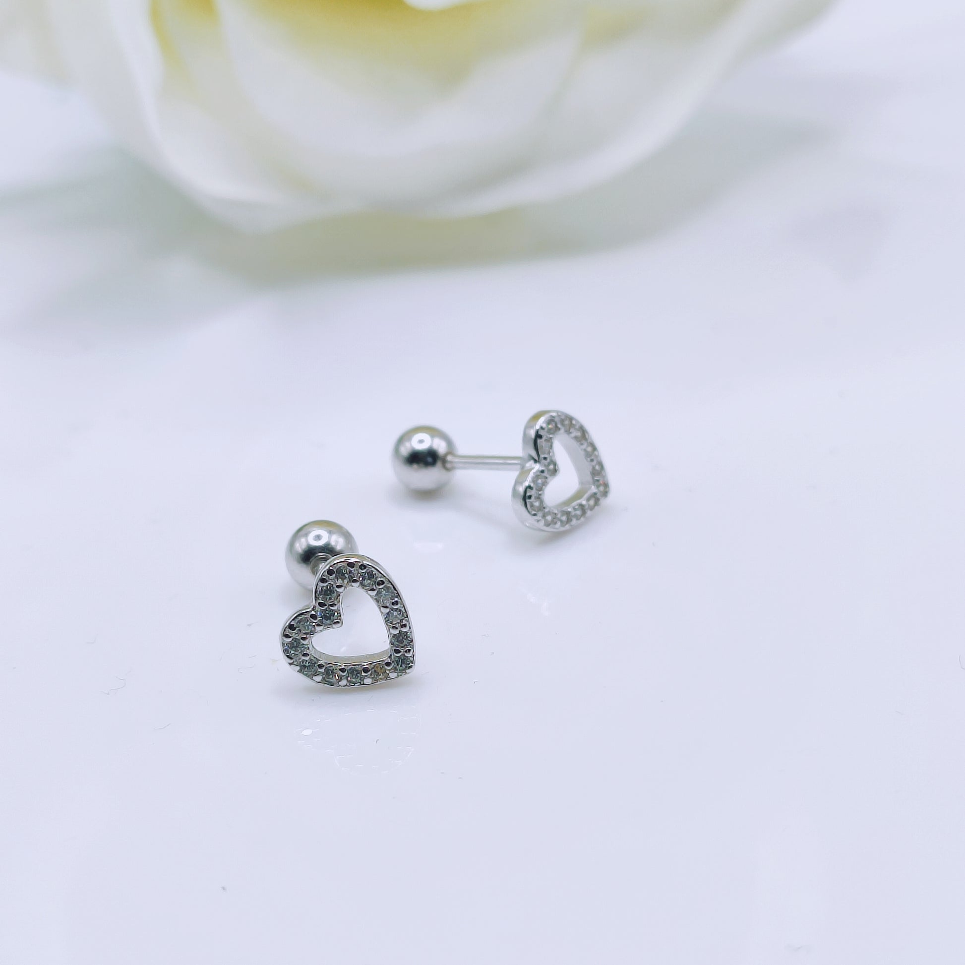 Sterling Silver Cubic Zirconia Heart Shape Stud Earrings - Mia Ishaaq