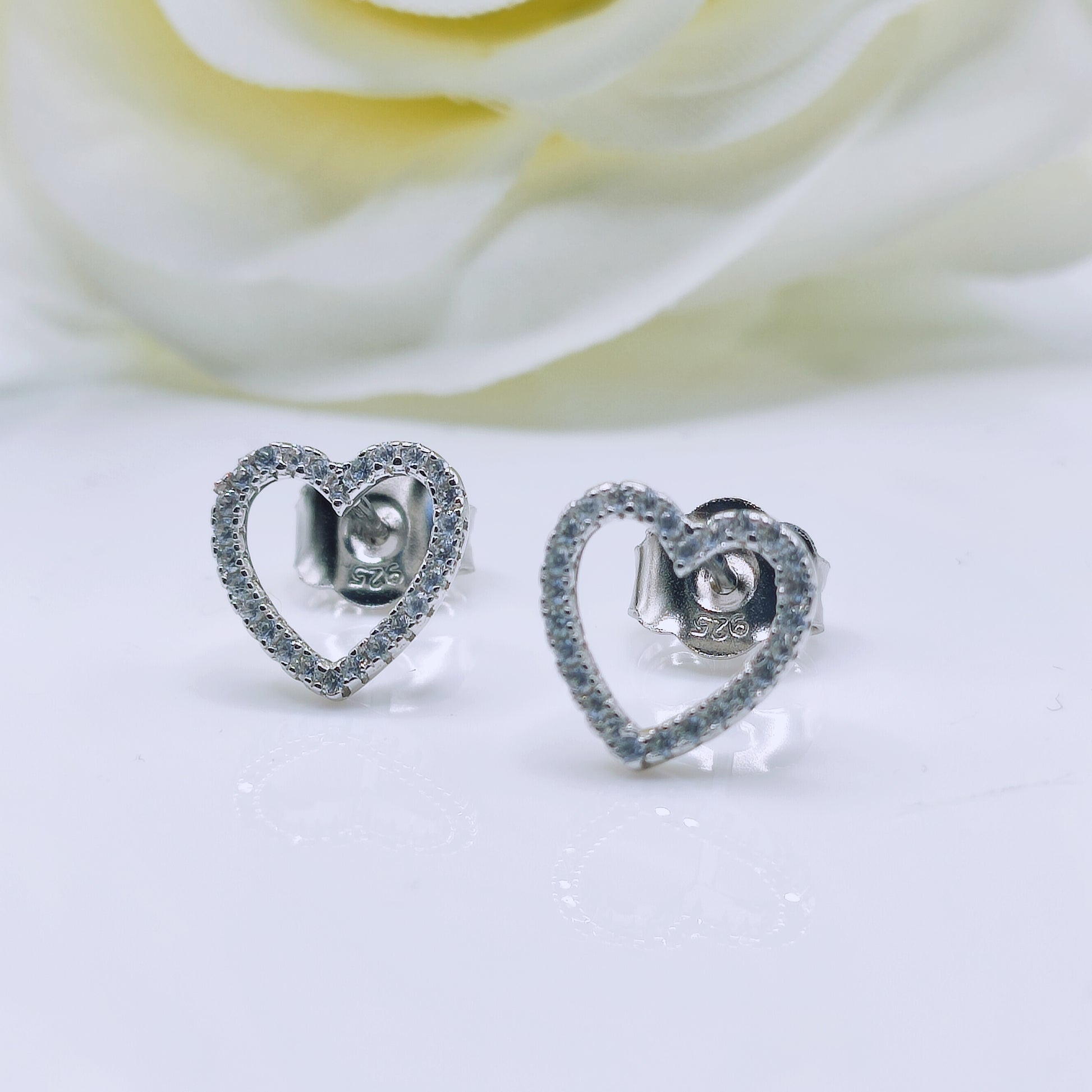 Sterling Silver Cubic Zirconia Heart Stud Earrings - Mia Ishaaq