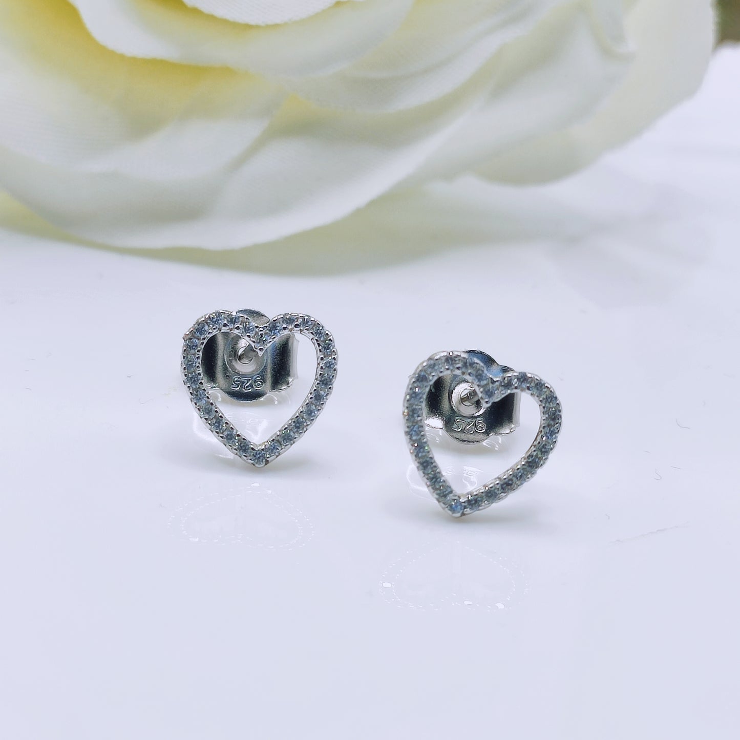 Sterling Silver Cubic Zirconia Heart Stud Earrings - Mia Ishaaq